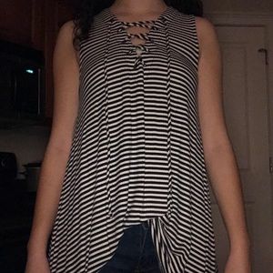 Navy & White striped lace-up tank